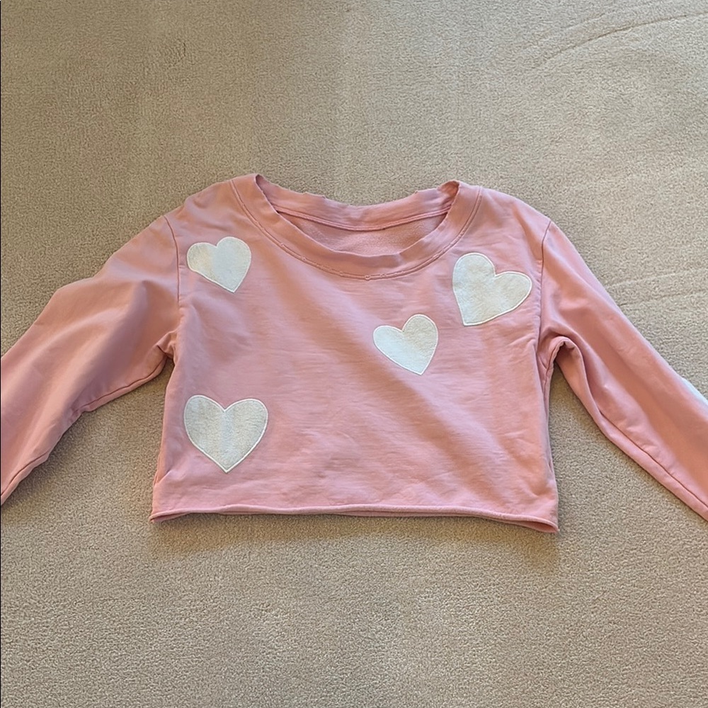 LoveShackFancy Pink and White Heart Sweater